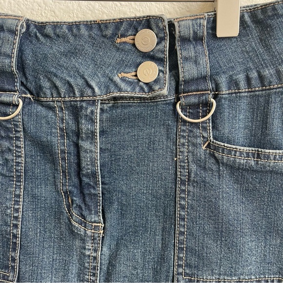 ELLEMENNO Vintage Y2K Mid Wash Denim Jean Utility Front Slit Midi Pencil Skirt - Picture 3 of 8